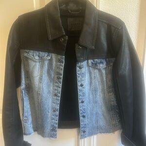 Blank NYC Two-Tone Black Leather & Light Blue Denim Jacket
